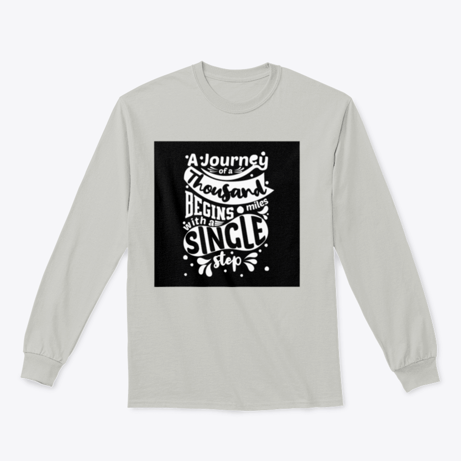 Premium cotton t-shirt featuring the phrase 'A Journey Of A Thousand Miles Begins With A Single Step' in a classic fit, showcasing its soft fabric and durable design.