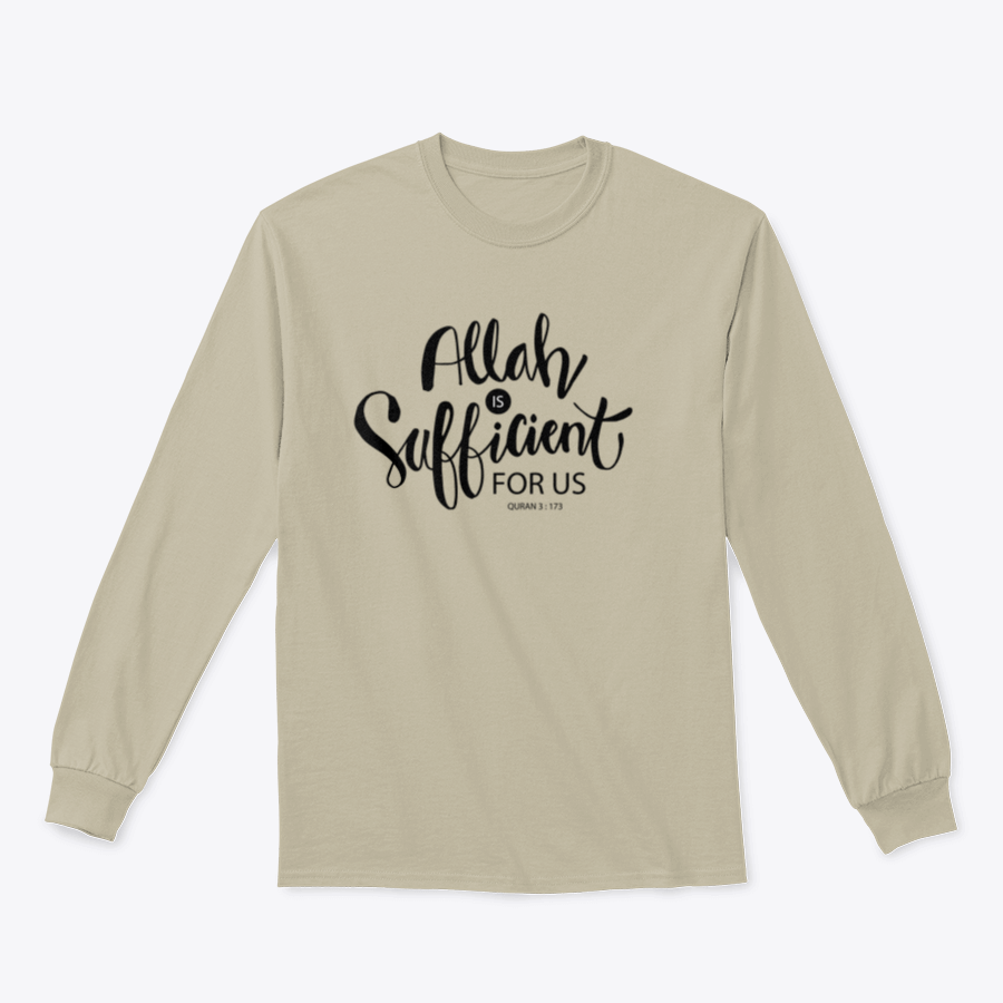 A comfortable Allah Is Sufficient For Us Islamic Quran Quotes Shirt, showcasing a meaningful design in soft cotton fabric.
