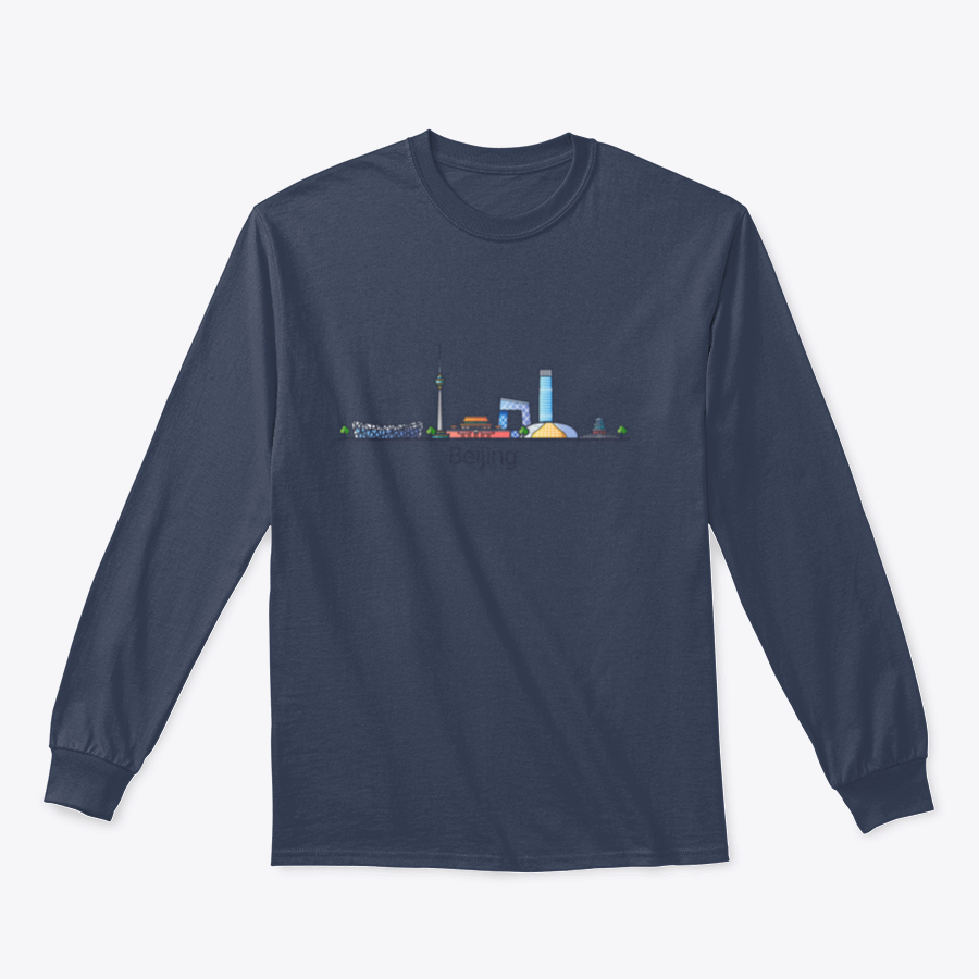 Stylish flat line design of Beijing City banner showcasing iconic landmarks in trendy colors.