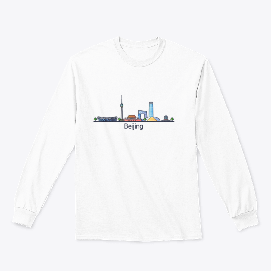 Stylish flat line design of Beijing City banner showcasing iconic landmarks in trendy colors.