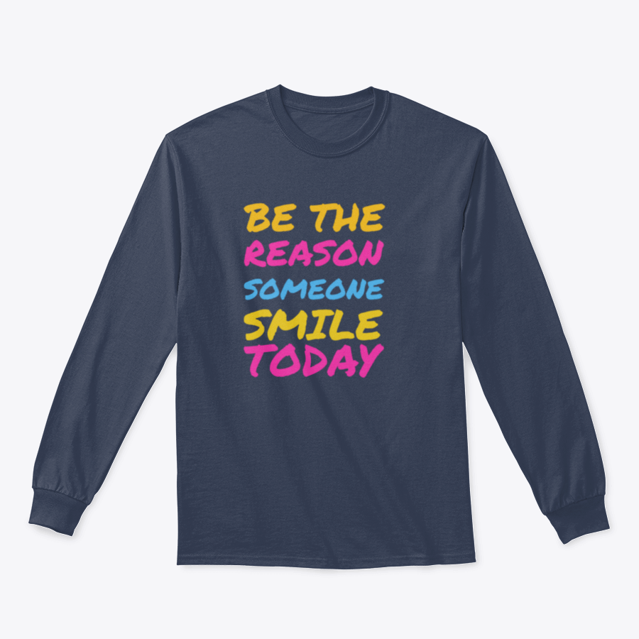 A stylish t-shirt featuring the phrase 'Be The Reason Someone Smile Today', made from 100% cotton, showcasing a classic fit and midweight fabric.