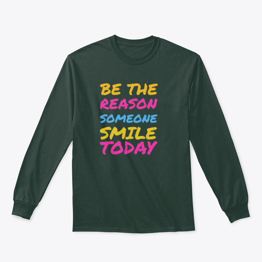 A stylish t-shirt featuring the phrase 'Be The Reason Someone Smile Today', made from 100% cotton, showcasing a classic fit and midweight fabric.