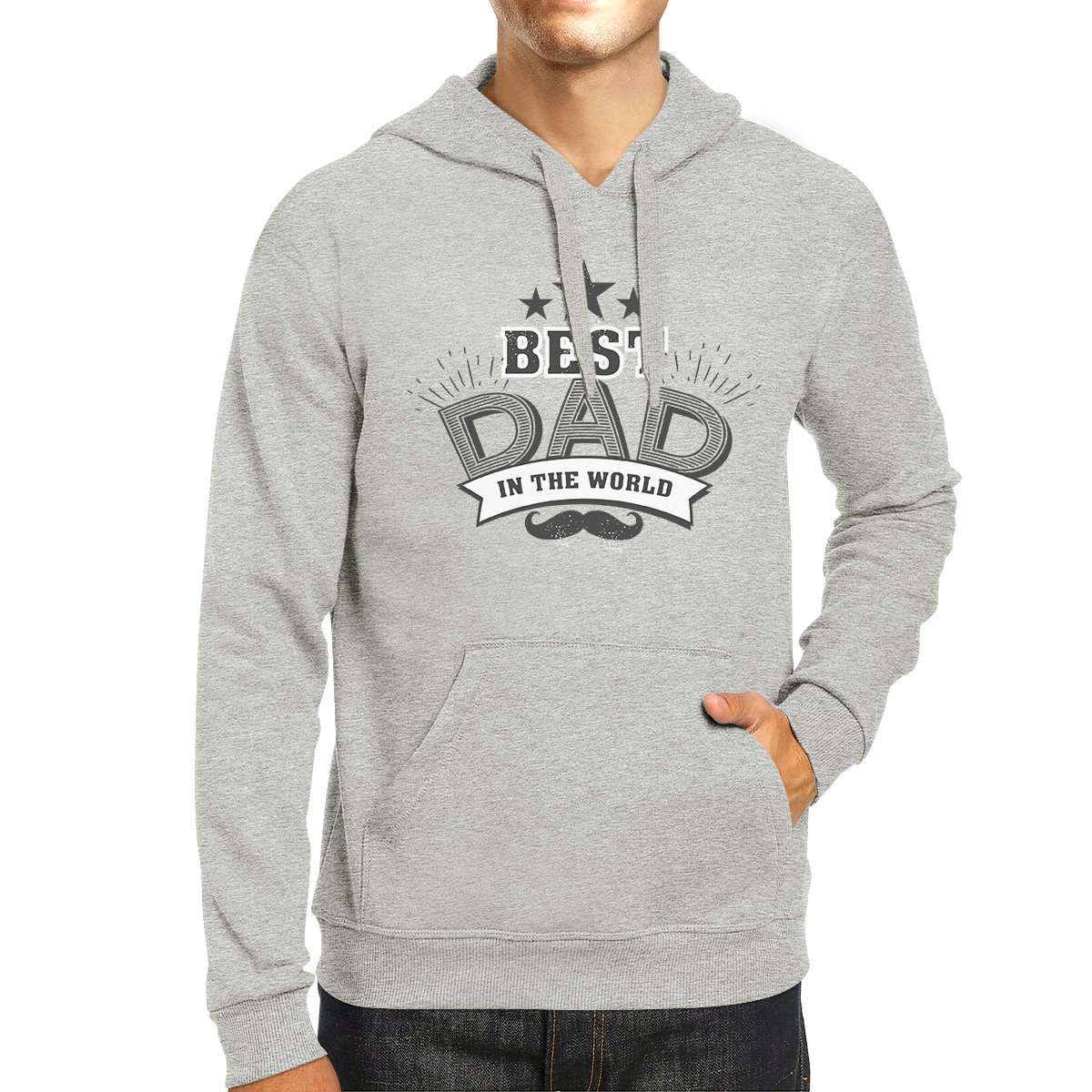 Unisex grey hoodie with 'Best Dad In The World' design, perfect for Christmas gifts.