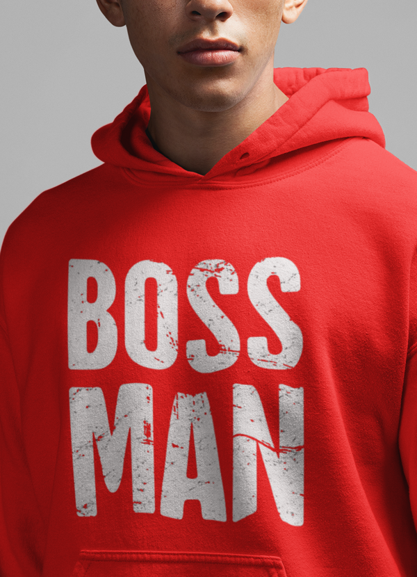 A stylish Boss Man Hoodie featuring unique designs by top artists, made from a cozy cotton/poly fleece blend.