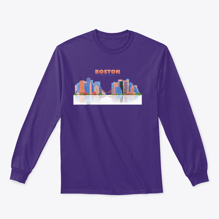 Boston skyline panorama t-shirt design on a white background, showcasing iconic buildings and landmarks.