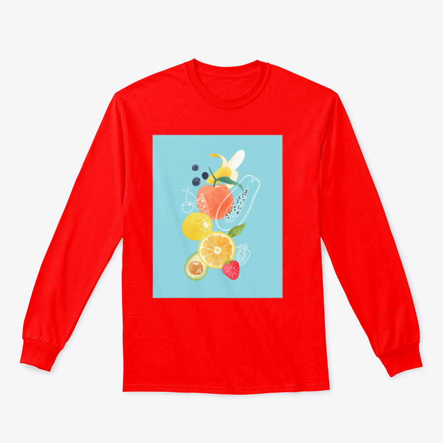 A vibrant Cartoon Fresh Fruits Watercolor T-Shirt featuring colorful fruit illustrations on a soft cotton fabric.