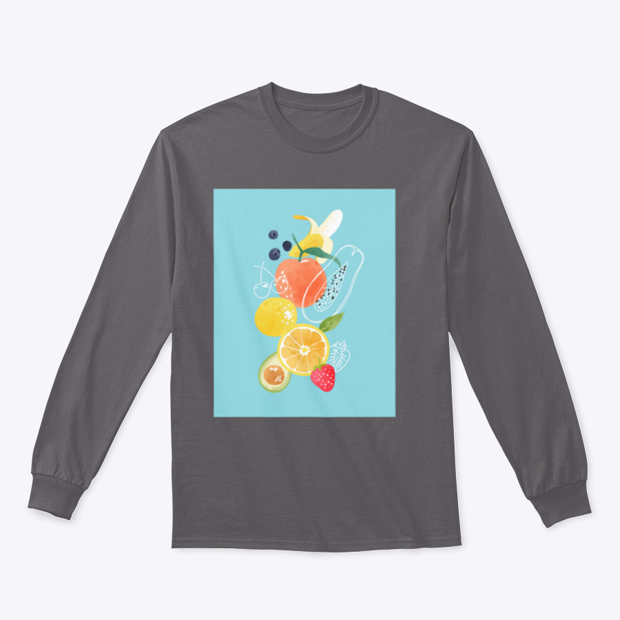 A vibrant Cartoon Fresh Fruits Watercolor T-Shirt featuring colorful fruit illustrations on a soft cotton fabric.