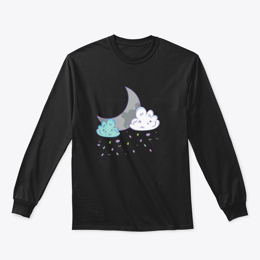 A playful cartoon shirt design featuring clouds and a crescent moon, made from soft cotton fabric.