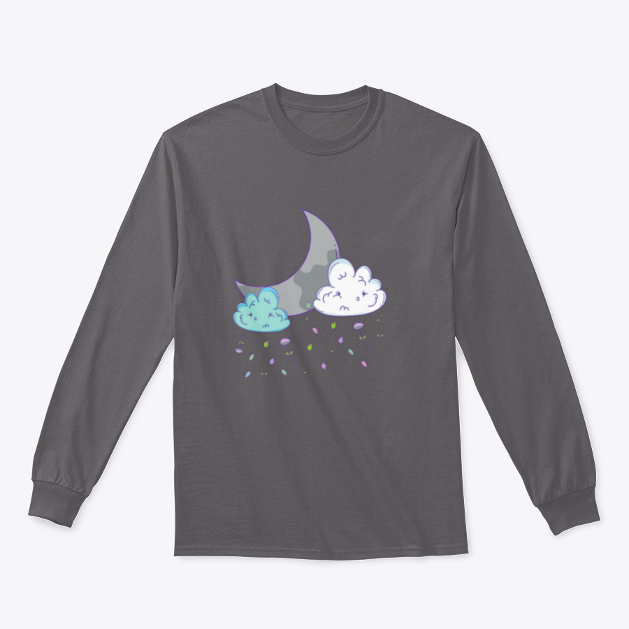 A playful cartoon shirt design featuring clouds and a crescent moon, made from soft cotton fabric.