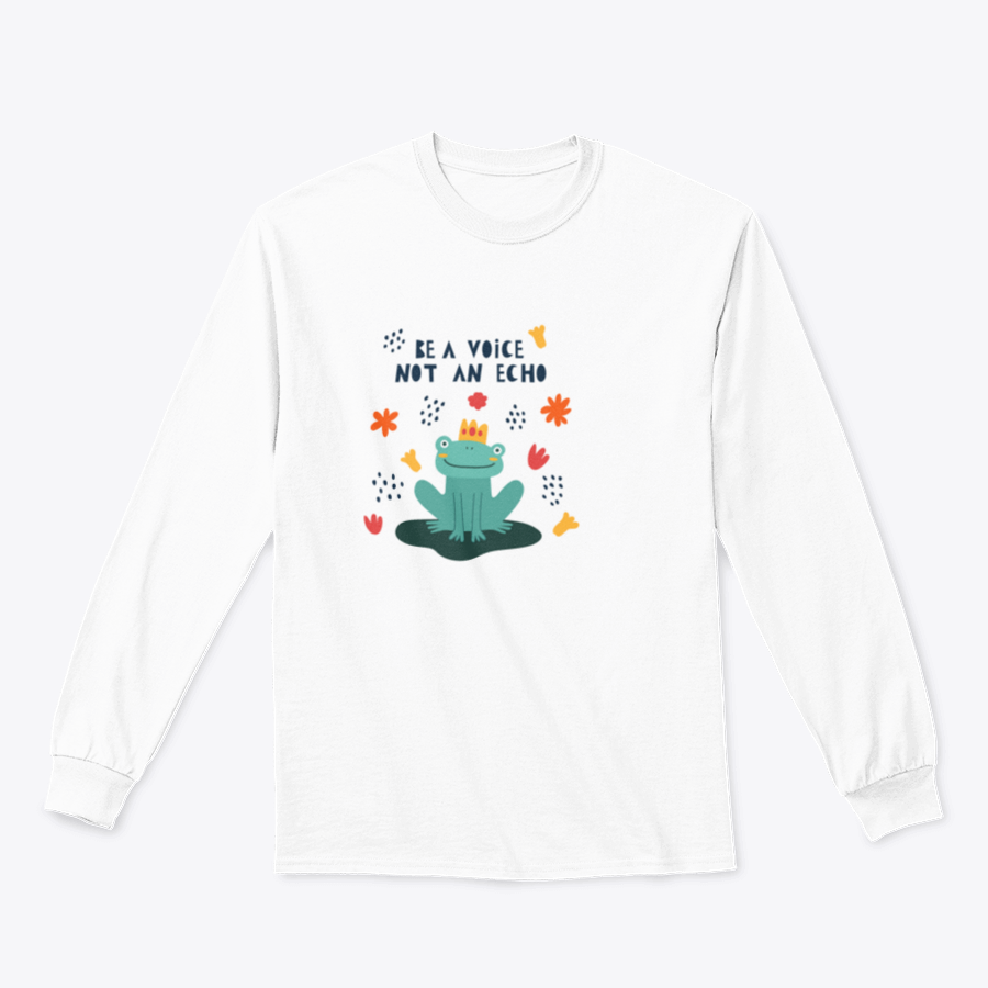 A cute cartoon illustration of a frog on a classic fit t-shirt, showcasing vibrant colors and a playful design.