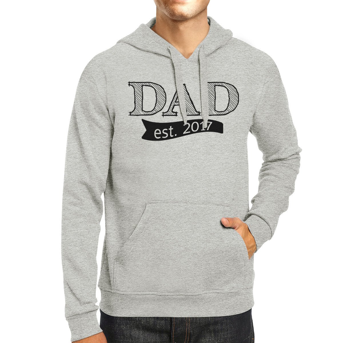 Dad Est 2017 unisex gray hoodie, perfect gift for Father's Day, showcasing a comfortable and stylish design.