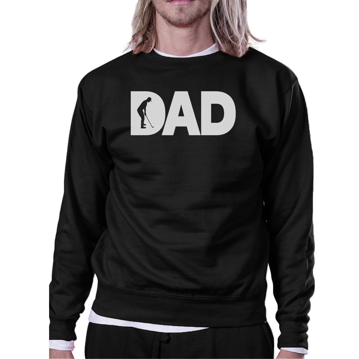 Dad Golf Unisex Black Sweatshirt featuring a funny graphic design, made from a soft cotton-polyester blend, perfect for Father's Day gifts.