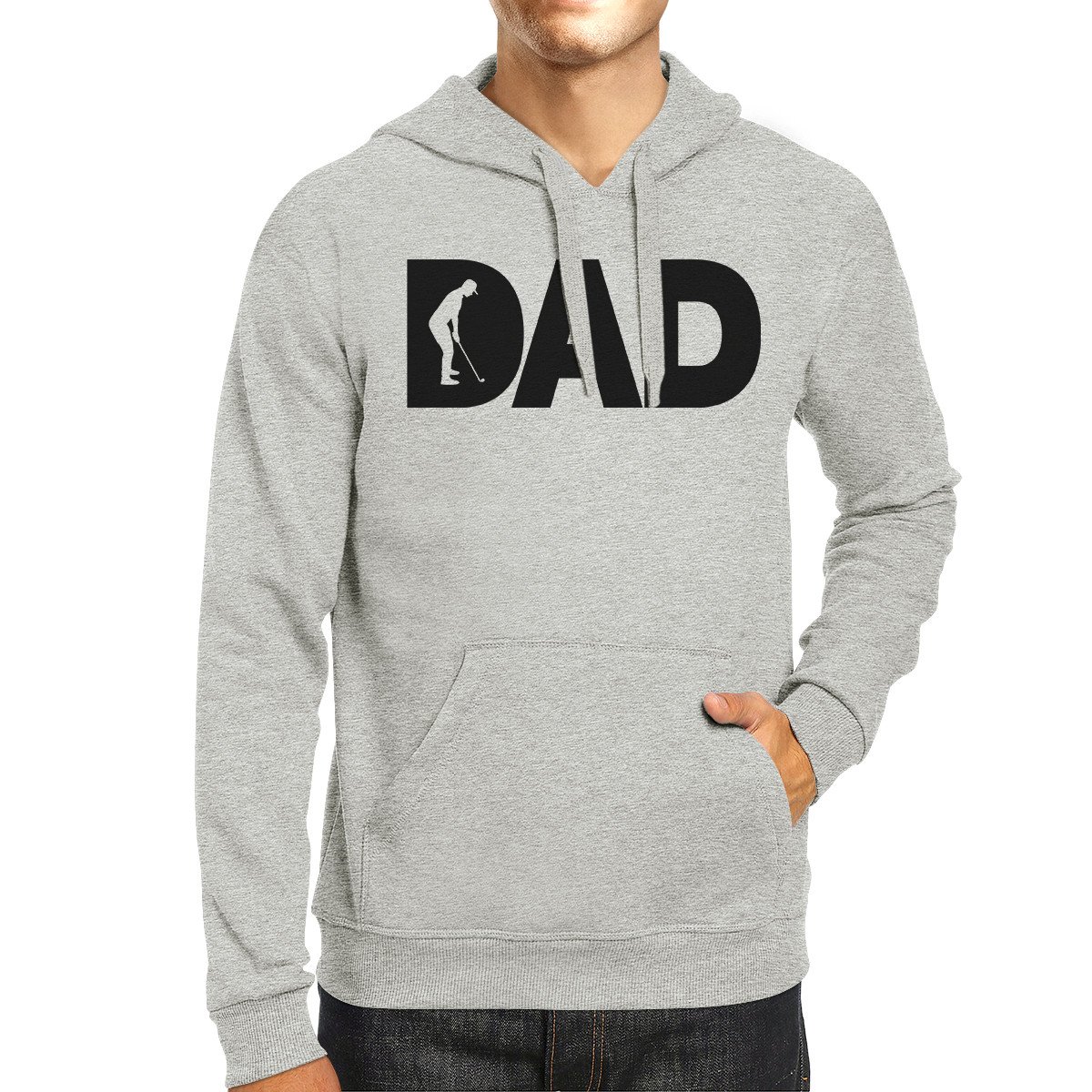 Dad Golf Unisex Grey Hoodie featuring a funny design, perfect for Father's Day gifts.