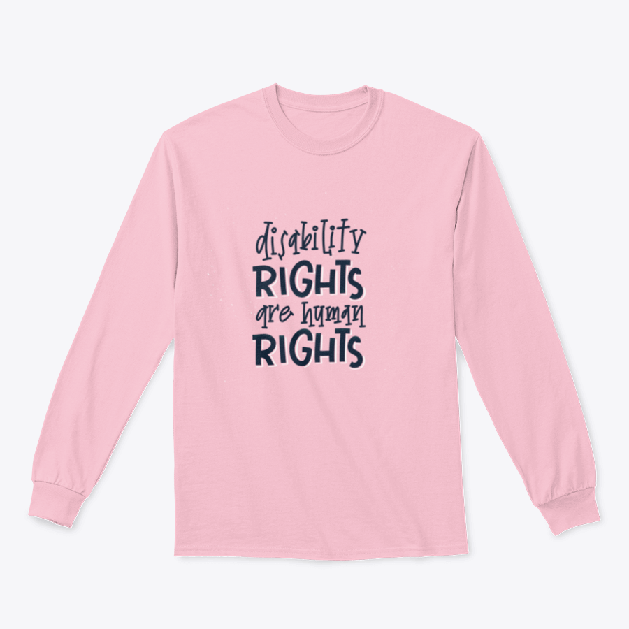 A comfortable t-shirt featuring the phrase 'Disability Rights Are Human Rights', made from a cotton/polyester blend, showcasing a classic fit.