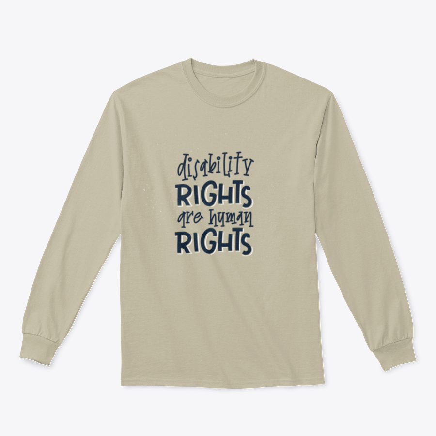 A comfortable t-shirt featuring the phrase 'Disability Rights Are Human Rights', made from a cotton/polyester blend, showcasing a classic fit.