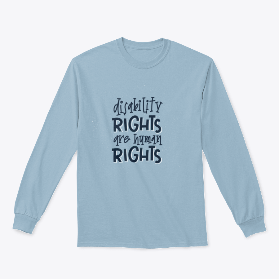 A comfortable t-shirt featuring the phrase 'Disability Rights Are Human Rights', made from a cotton/polyester blend, showcasing a classic fit.