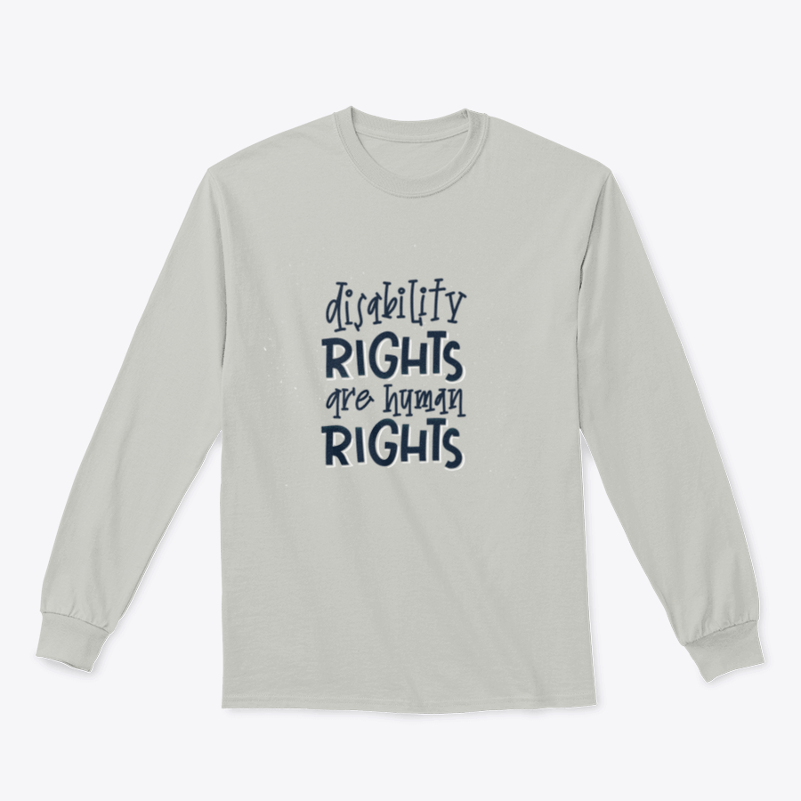 A comfortable t-shirt featuring the phrase 'Disability Rights Are Human Rights', made from a cotton/polyester blend, showcasing a classic fit.