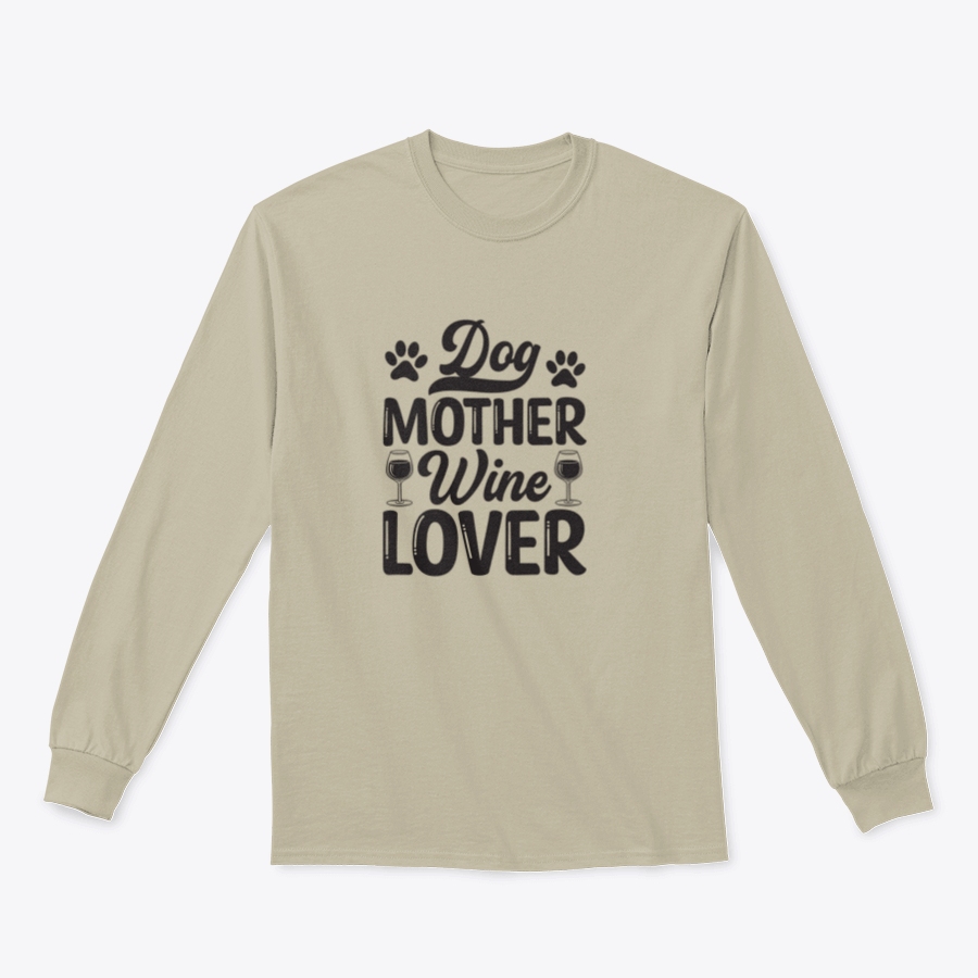 A stylish Dog Mother Wine Lover shirt featuring modern brush calligraphy, perfect for dog lovers and wine enthusiasts.