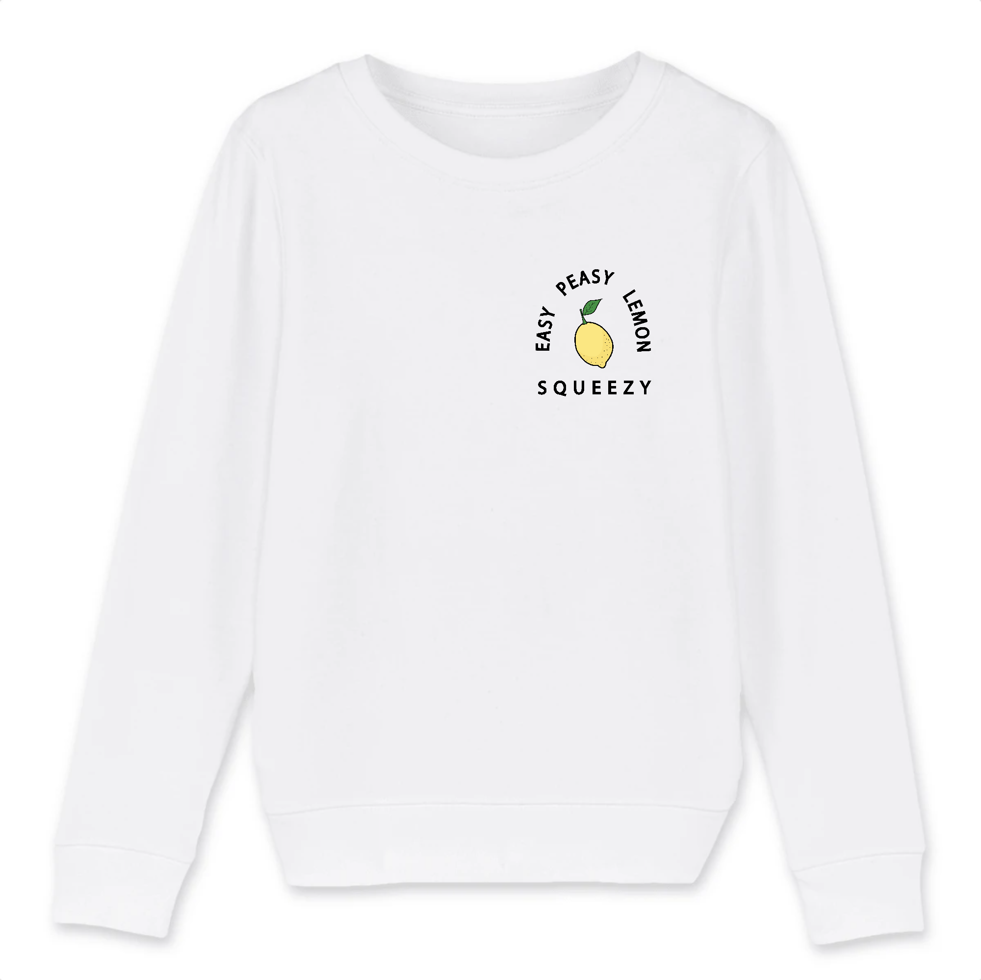 A vibrant unisex kid's sweatshirt made from organic cotton, featuring a playful avocado-themed slogan, ethically produced in France.