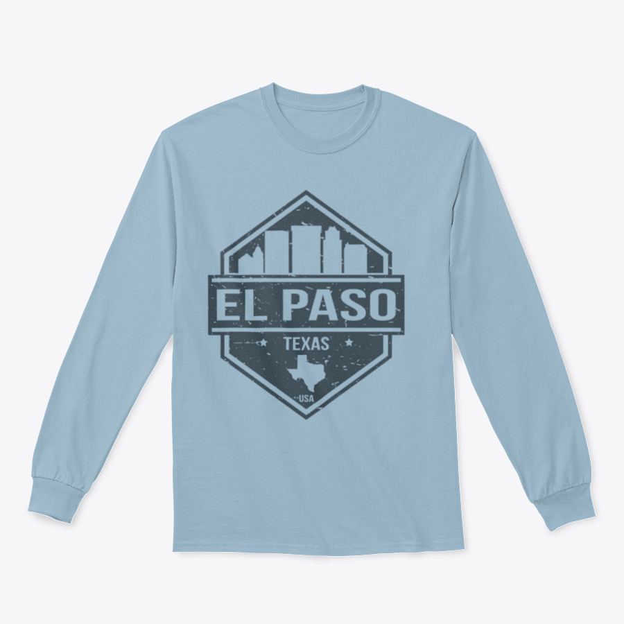 El Paso Texas Travel Stamp Sweatshirt featuring a classic fit and midweight fabric, perfect for casual wear.