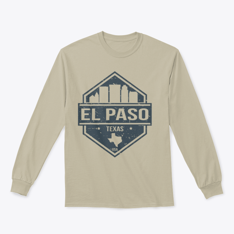El Paso Texas Travel Stamp Sweatshirt featuring a classic fit and midweight fabric, perfect for casual wear.