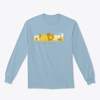 El Paso Texas skyline silhouette sweatshirt in golden color, showcasing a stylish design perfect for city lovers.