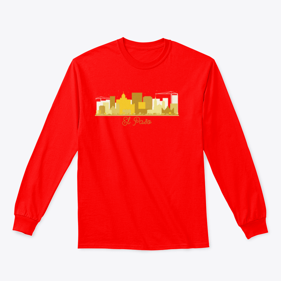 El Paso Texas skyline silhouette sweatshirt in golden color, showcasing a stylish design perfect for city lovers.