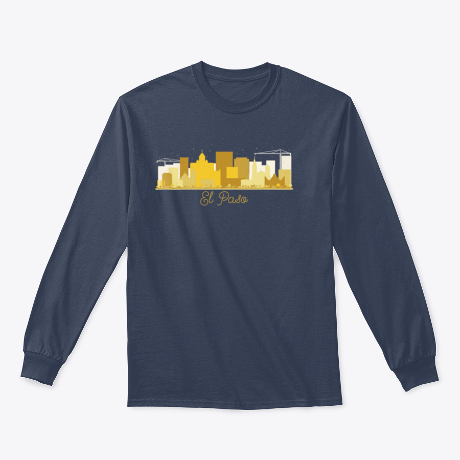 El Paso Texas skyline silhouette sweatshirt in golden color, showcasing a stylish design perfect for city lovers.