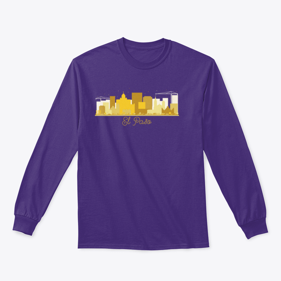 El Paso Texas skyline silhouette sweatshirt in golden color, showcasing a stylish design perfect for city lovers.