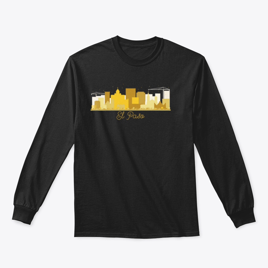 El Paso Texas skyline silhouette sweatshirt in golden color, showcasing a stylish design perfect for city lovers.