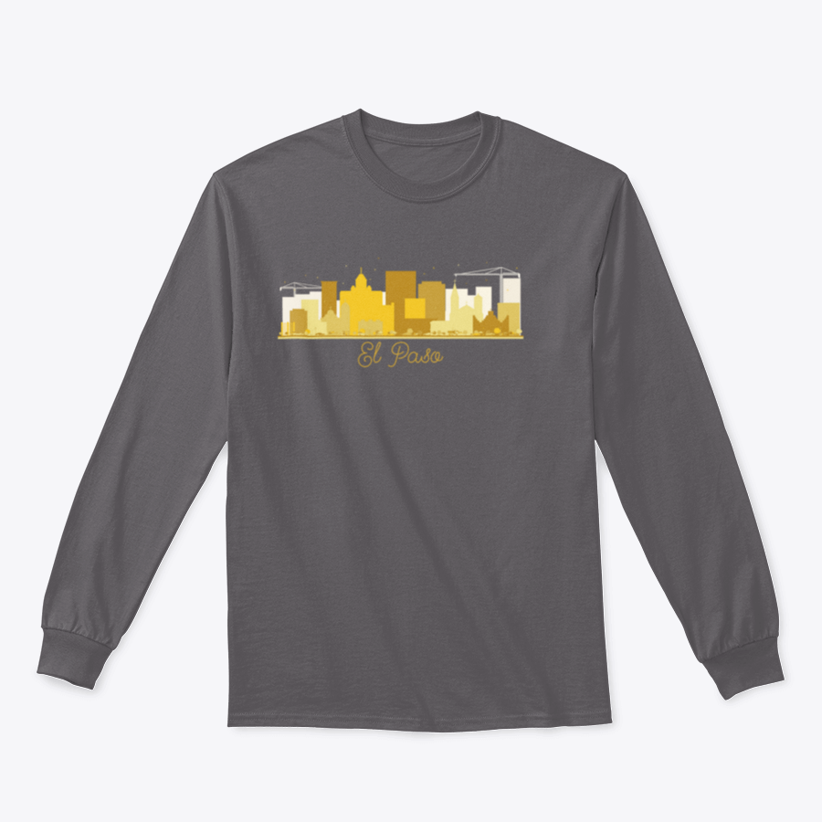 El Paso Texas skyline silhouette sweatshirt in golden color, showcasing a stylish design perfect for city lovers.