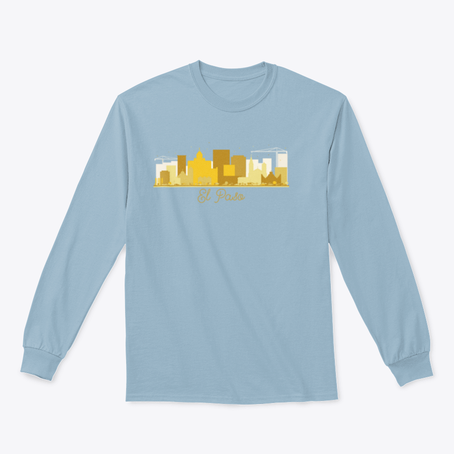 El Paso Texas skyline silhouette sweatshirt in golden color, showcasing a stylish design perfect for city lovers.