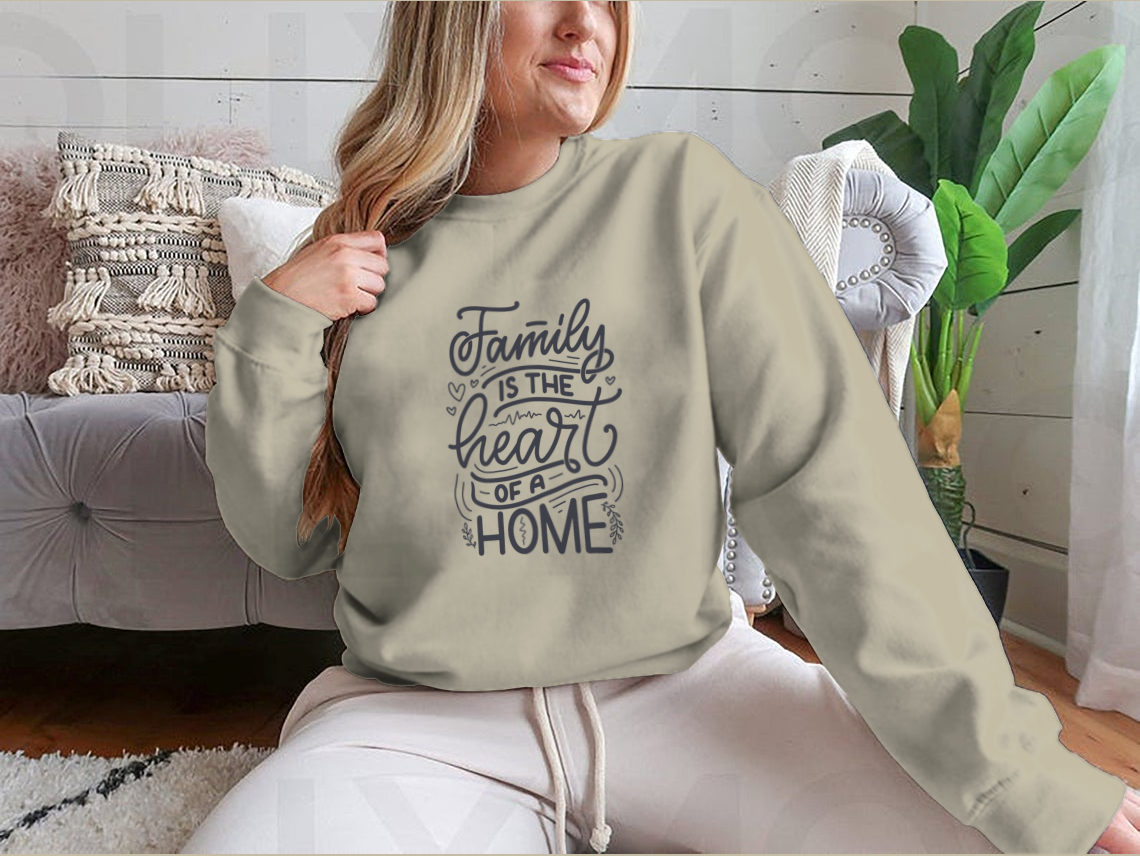 Cozy sweatshirt featuring an inspirational family design, showcasing a heartwarming message about family.
