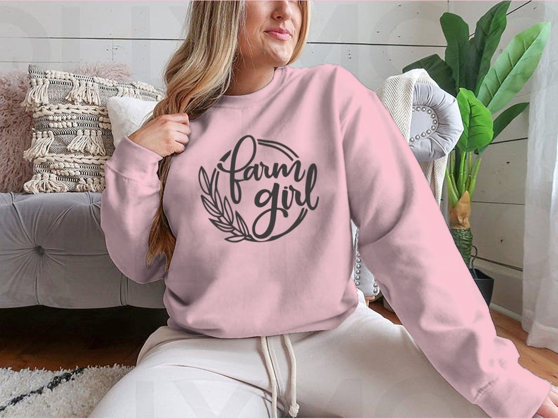 Farm Girl Logo Design sweatshirt in various colors, showcasing its comfortable fit and stylish logo.