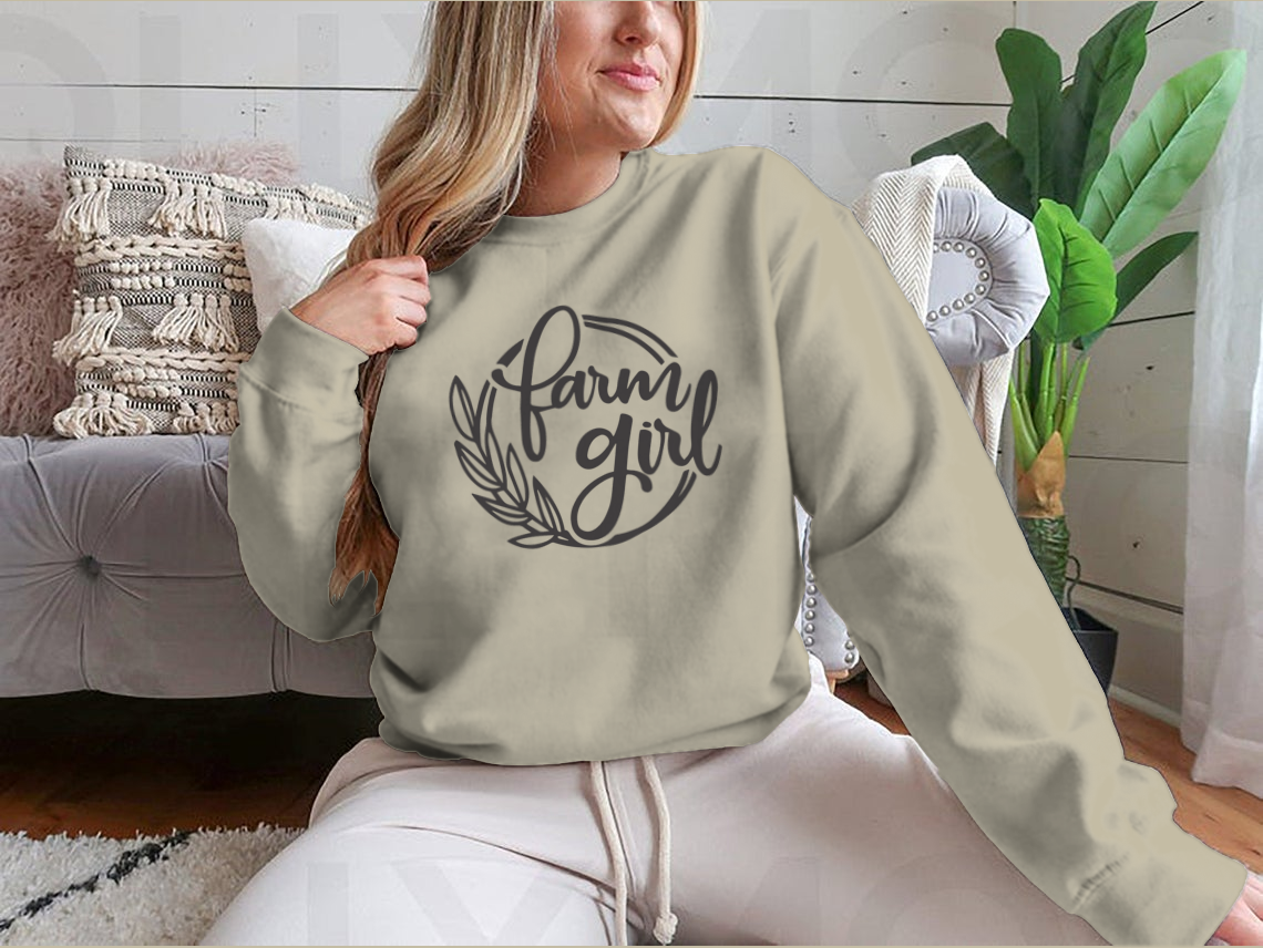 Farm Girl Logo Design sweatshirt in various colors, showcasing its comfortable fit and stylish logo.