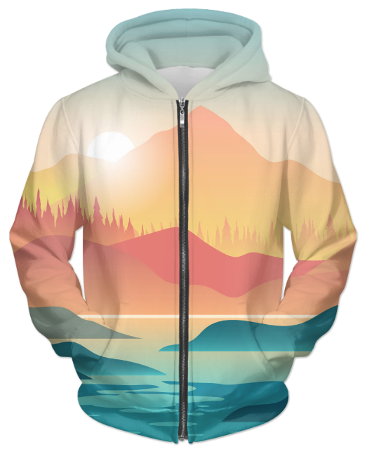 First Person Kayak Unisex Zip Hoodie featuring vibrant prints and soft polyester fabric, ideal for outdoor activities.