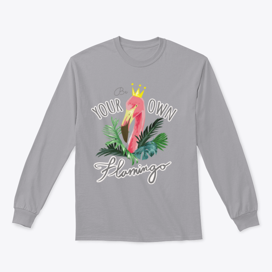A stylish Flamingo and Palm Leafs Design Tee featuring vibrant colors and a classic fit, perfect for casual wear.