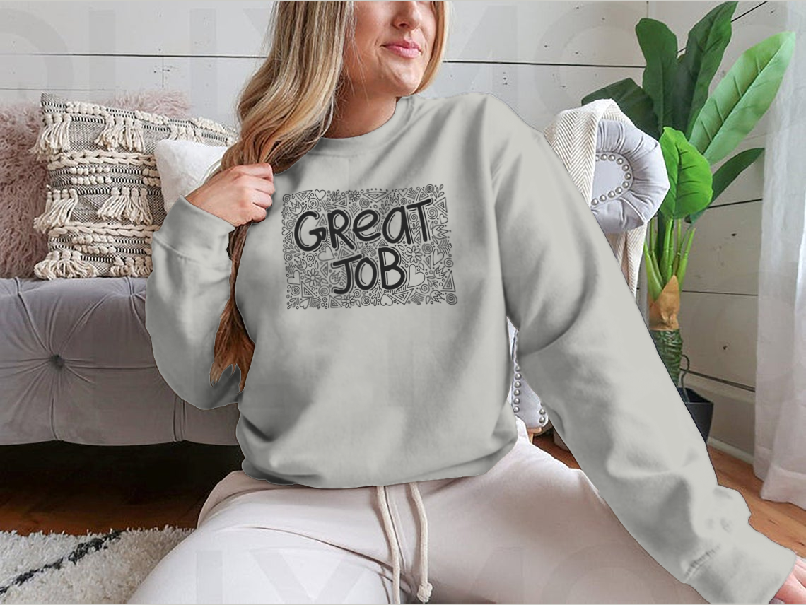 Great Job Word Doodle Pattern Anti-Stress design featuring a playful and colorful pattern, ideal for adults seeking comfort and style.