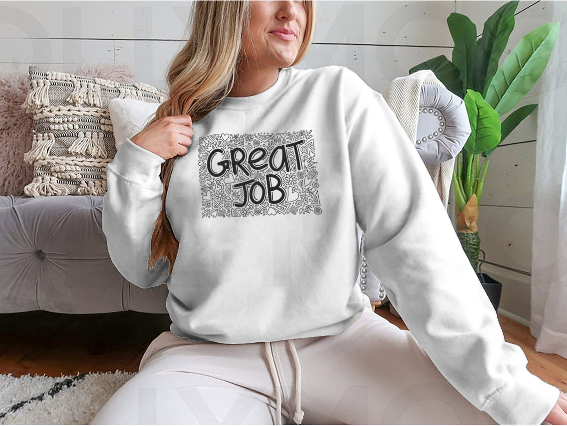 Great Job Word Doodle Pattern Anti-Stress design featuring a playful and colorful pattern, ideal for adults seeking comfort and style.
