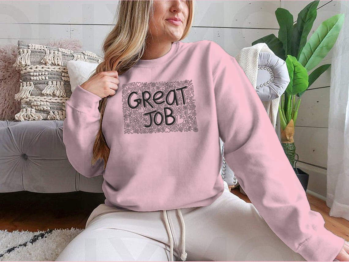 Great Job Word Doodle Pattern Anti-Stress design featuring a playful and colorful pattern, ideal for adults seeking comfort and style.