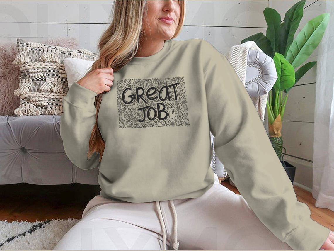 Great Job Word Doodle Pattern Anti-Stress design featuring a playful and colorful pattern, ideal for adults seeking comfort and style.