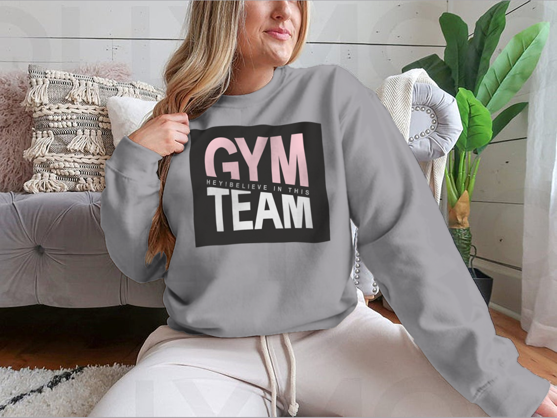 A stylish Gym Team Design Shirt made from 100% cotton, featuring a classic fit and durable fabric, perfect for family and friends.