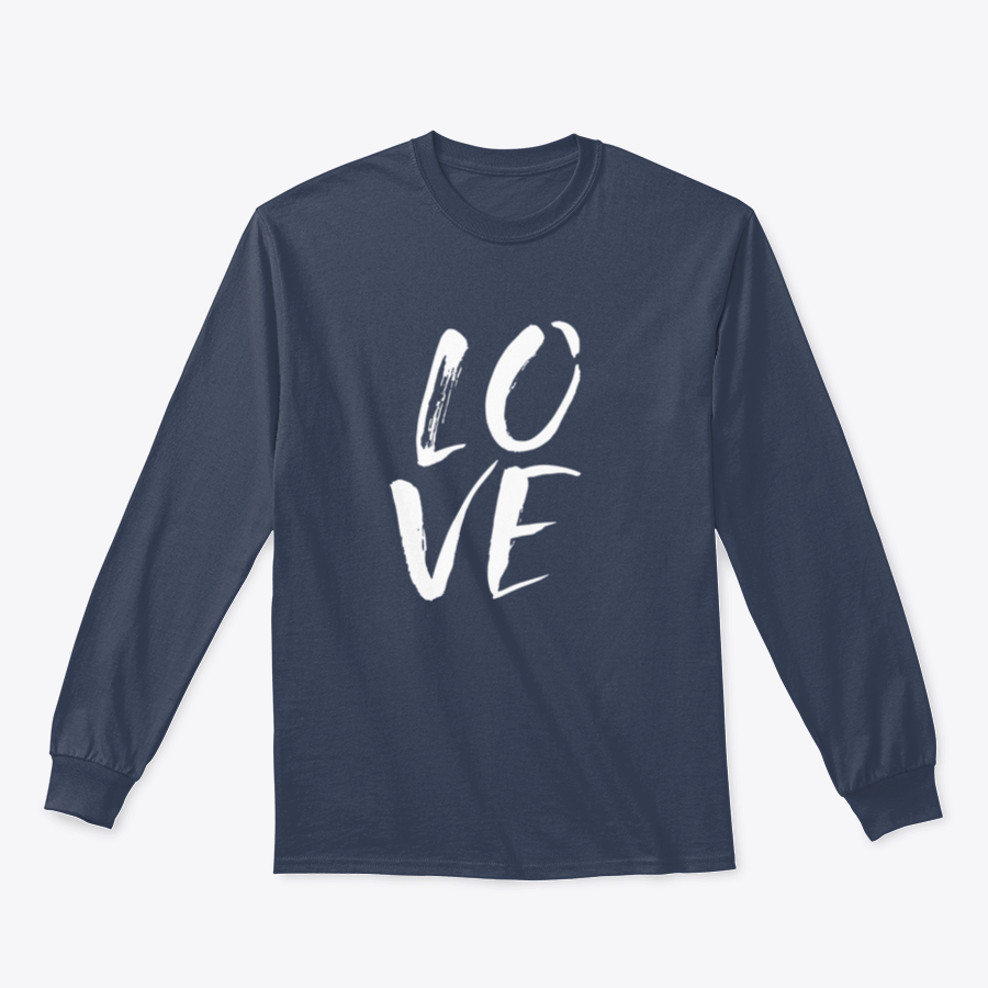 A cozy sweatshirt featuring hand lettered 'I Love' design in brushed ink, perfect for casual wear.