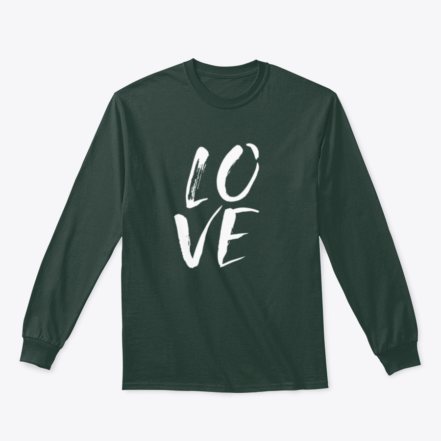 A cozy sweatshirt featuring hand lettered 'I Love' design in brushed ink, perfect for casual wear.