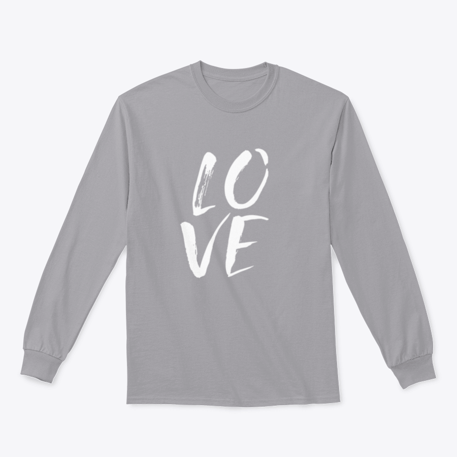 A cozy sweatshirt featuring hand lettered 'I Love' design in brushed ink, perfect for casual wear.