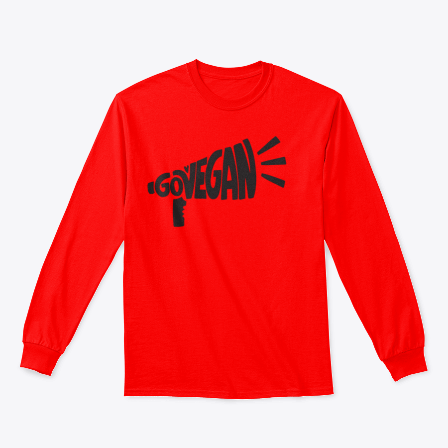 A stylish vegan slogan shirt featuring hand lettering text 'Govegan' in a loudspeaker silhouette, showcasing a commitment to eco-friendly living.