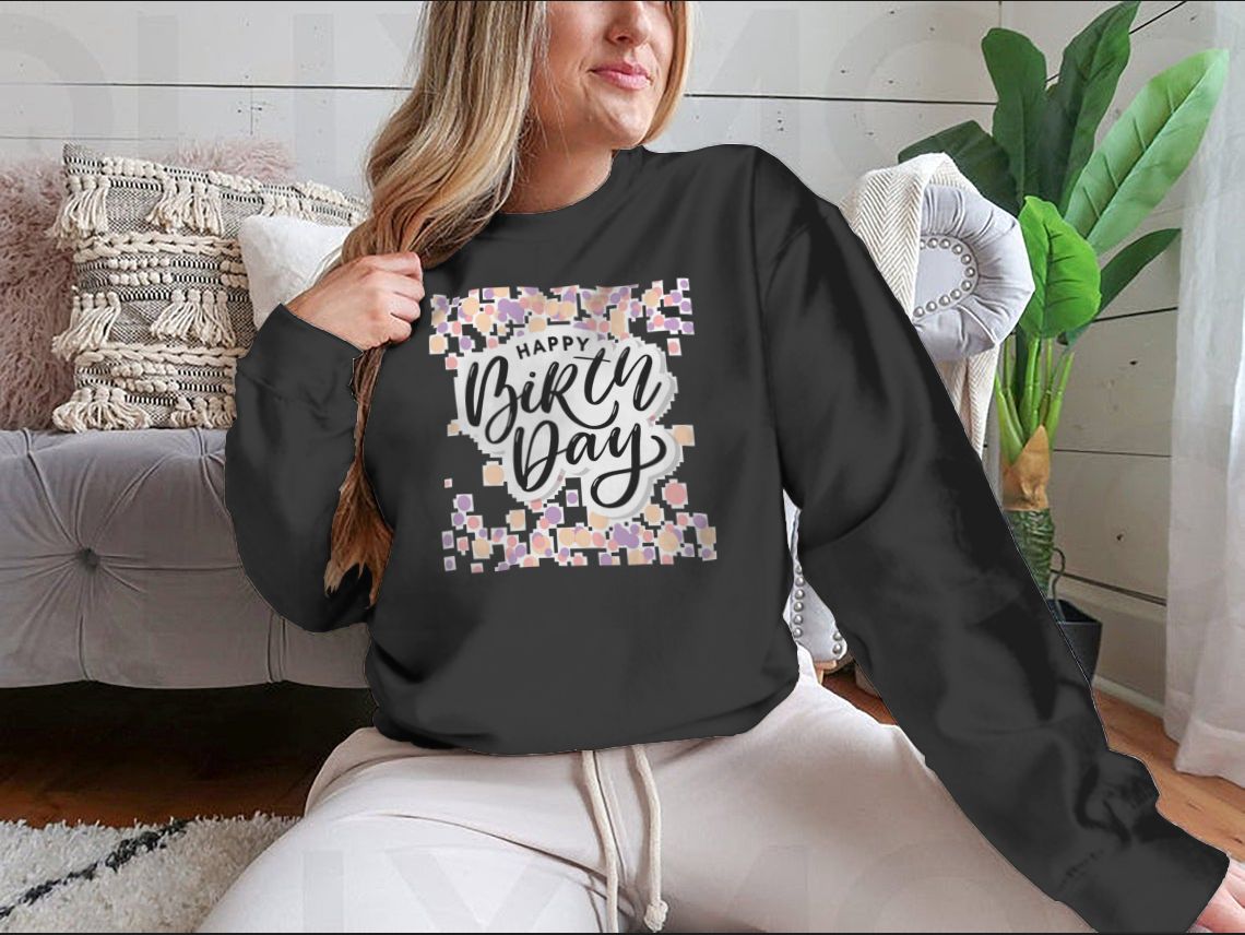 A stylish Happy Birthday shirt featuring brush script lettering in a retro vintage design, perfect for birthday celebrations.