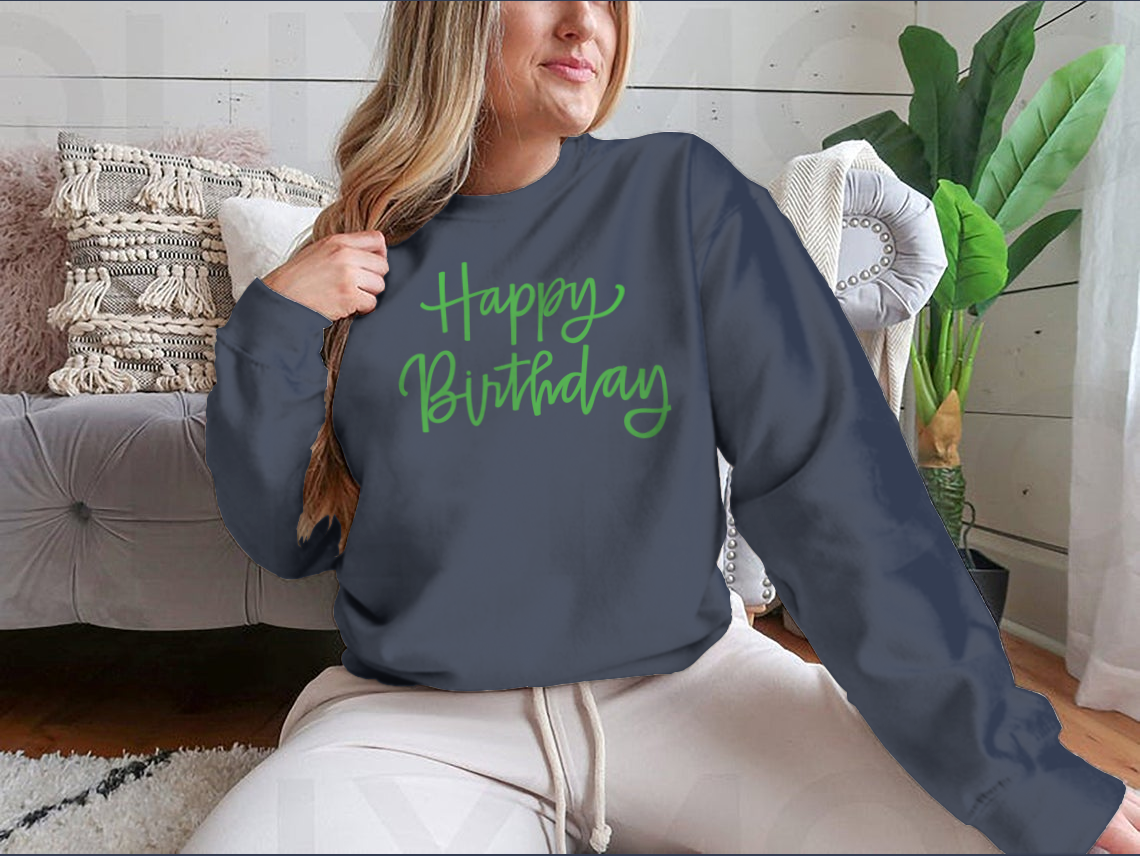 Customized Happy Birthday print featuring elegant calligraphy design on high-quality fabric.