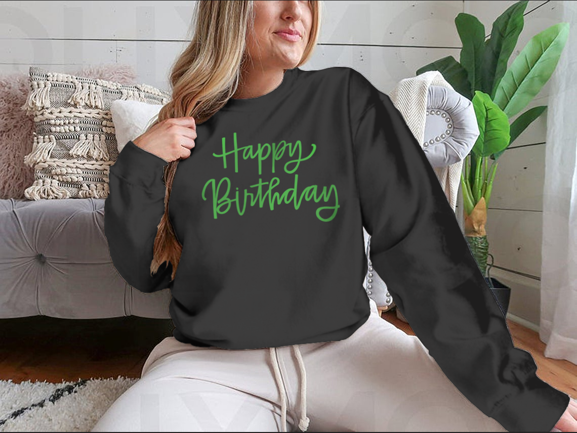 Customized Happy Birthday print featuring elegant calligraphy design on high-quality fabric.