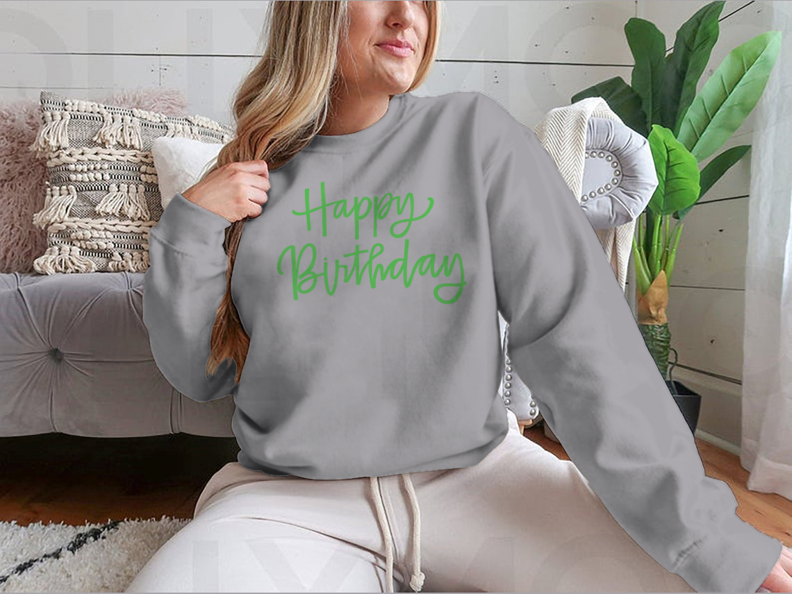 Customized Happy Birthday print featuring elegant calligraphy design on high-quality fabric.